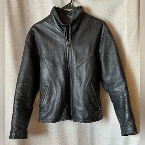 UNIK•genuine leather jacket•women’s medium•moto boho•biker core•black•silver